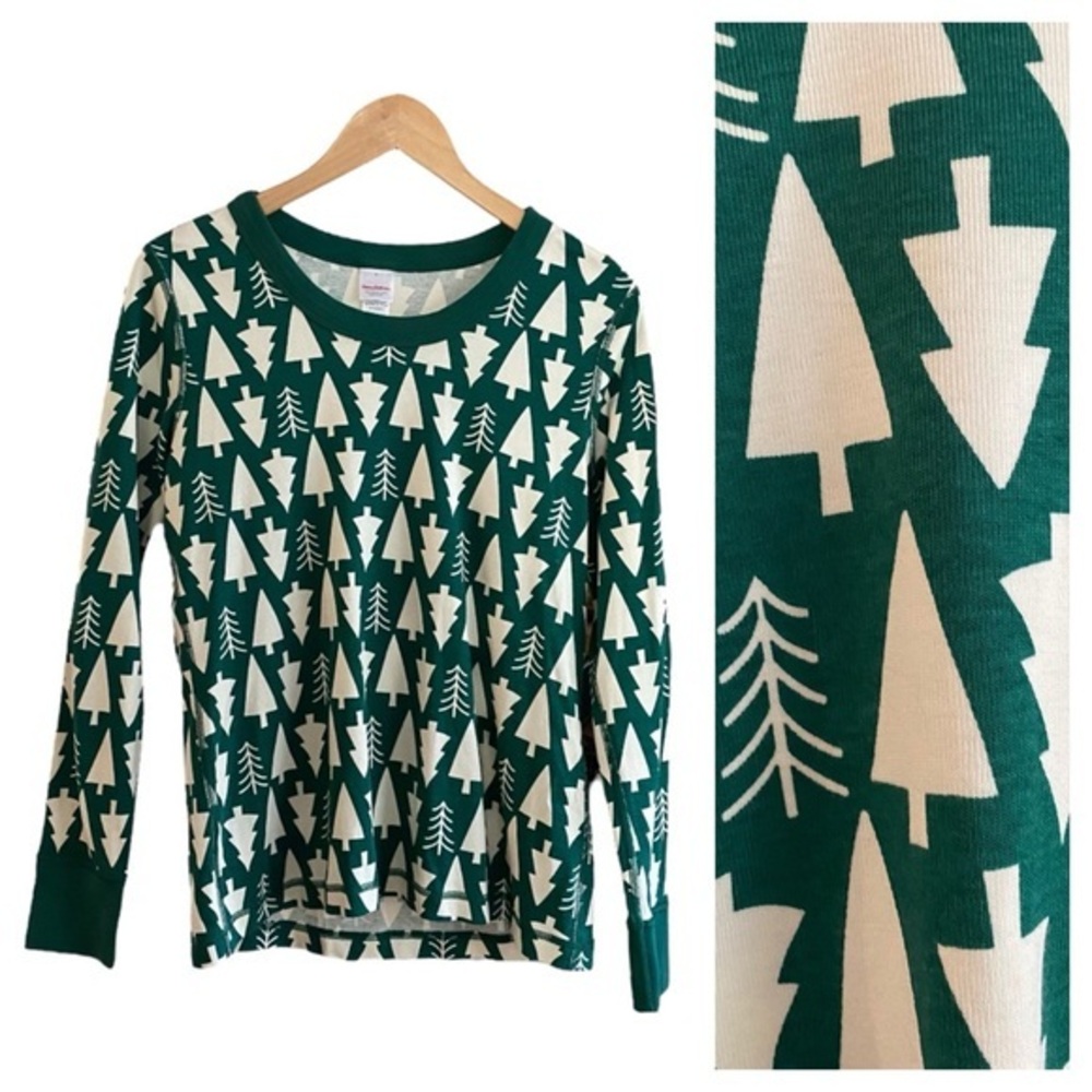 Hanna Andersson Winter Green Tree Print Holiday Long John Pajama Top Large
